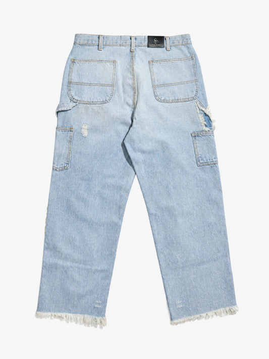 Action Figure Graphic Distressed Straight-Leg Utility Pants; Denim Blue / S, Denim Blue / M, Denim Blue / L, Denim Blue / XL, Denim Blue / 2XL