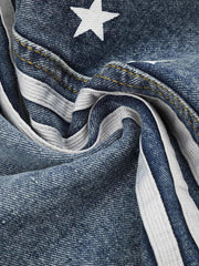 Star Print Curved Stripe Barrel Baggy Jeans