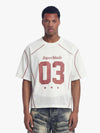 Retro Mesh Panel Number Print Contrast Stitch Jersey T-Shirt 