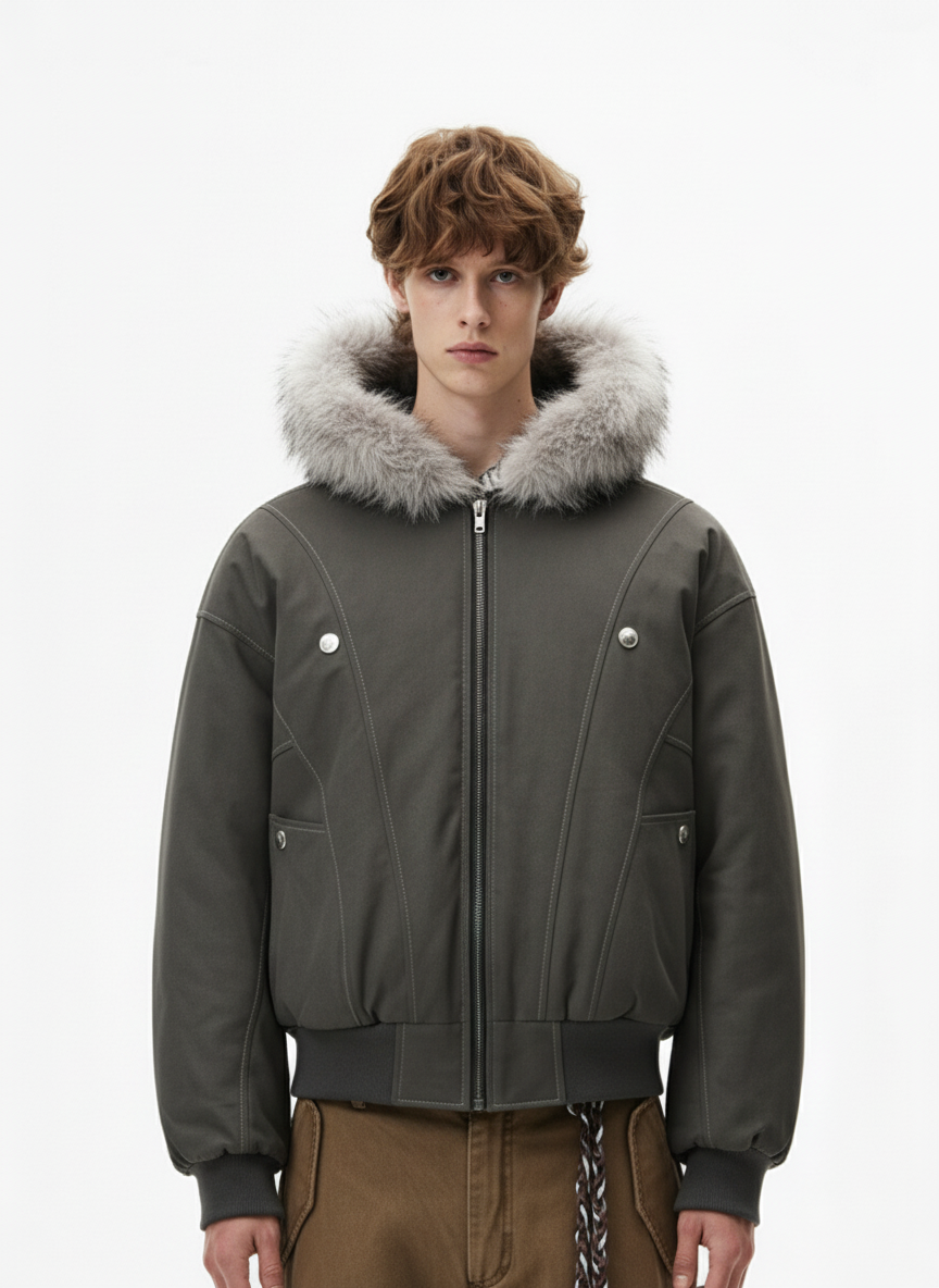 Faux Fur Hooded Padded Bomber Jacket 