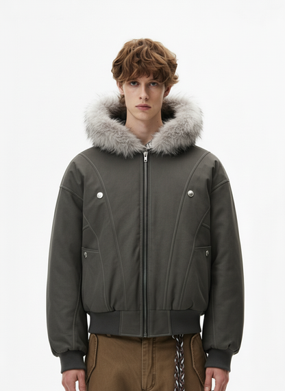 Faux Fur Hooded Padded Bomber Jacket 