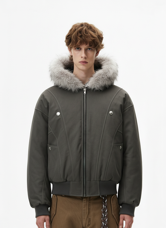 Faux Fur Hooded Padded Bomber Jacket 