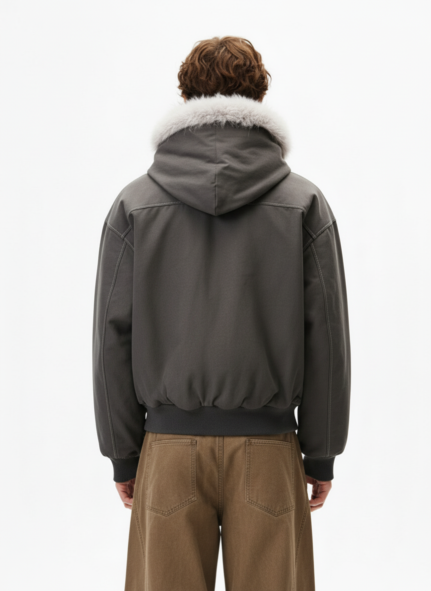 Faux Fur Hooded Padded Bomber Jacket 