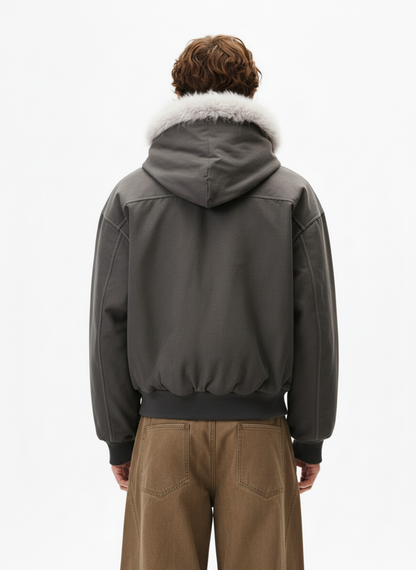 Faux Fur Hooded Padded Bomber Jacket 