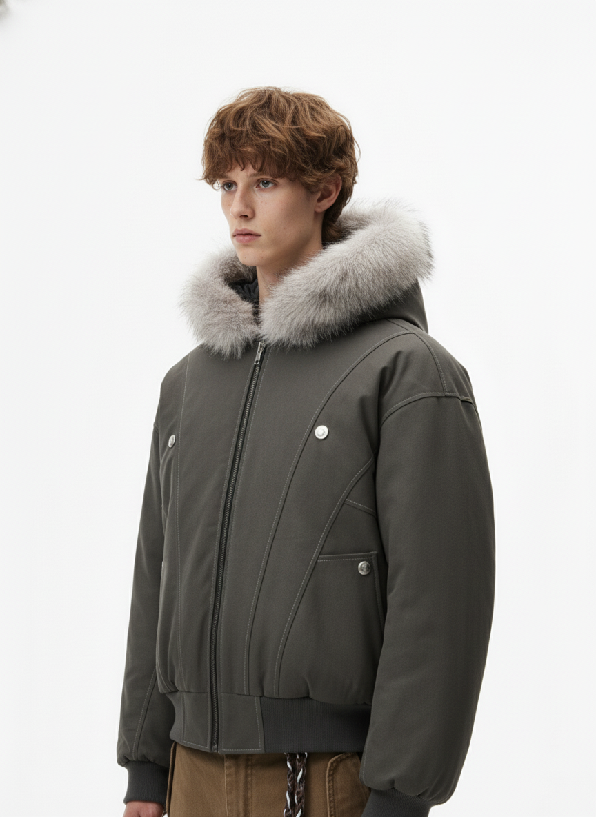 Faux Fur Hooded Padded Bomber Jacket 