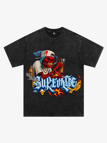Street Skull Graffiti Artist Flame Flower Font T-Shirt 