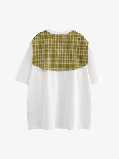 Street Style Retro Patchwork Plaid Tee