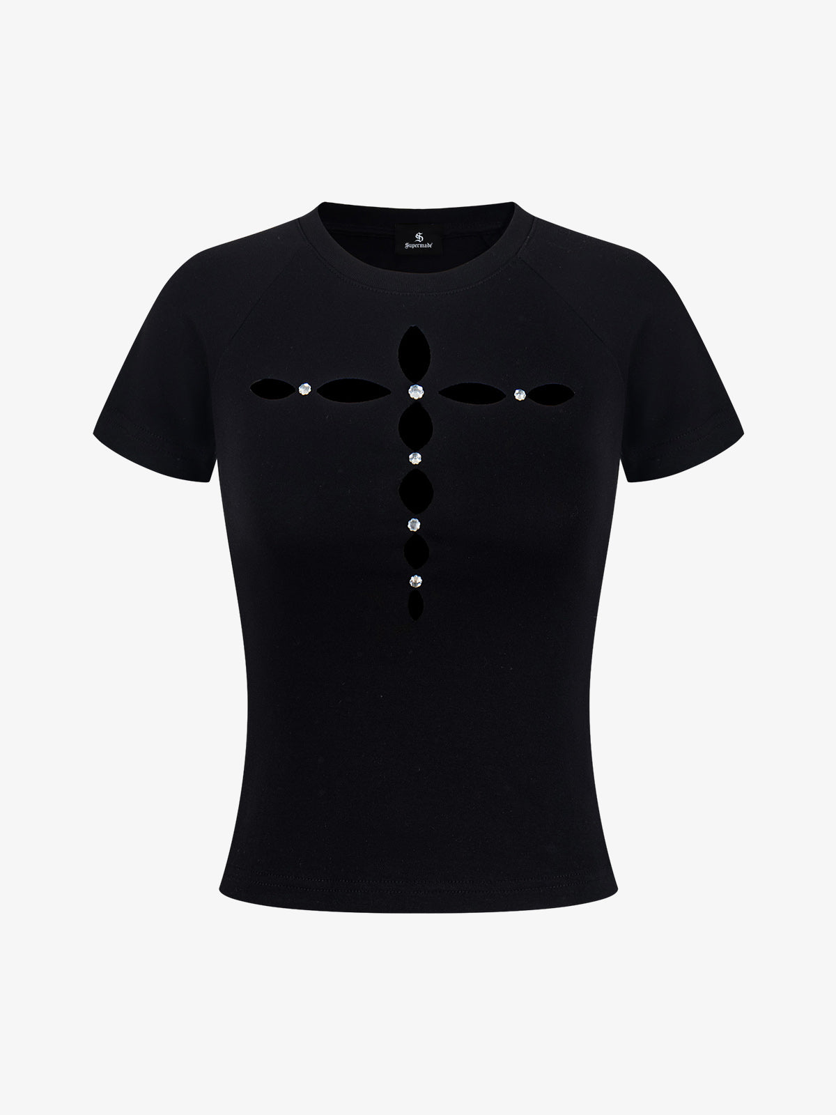 Cutout Rhinestone Short Sleeve Tee