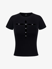 Cutout Rhinestone Short Sleeve Tee