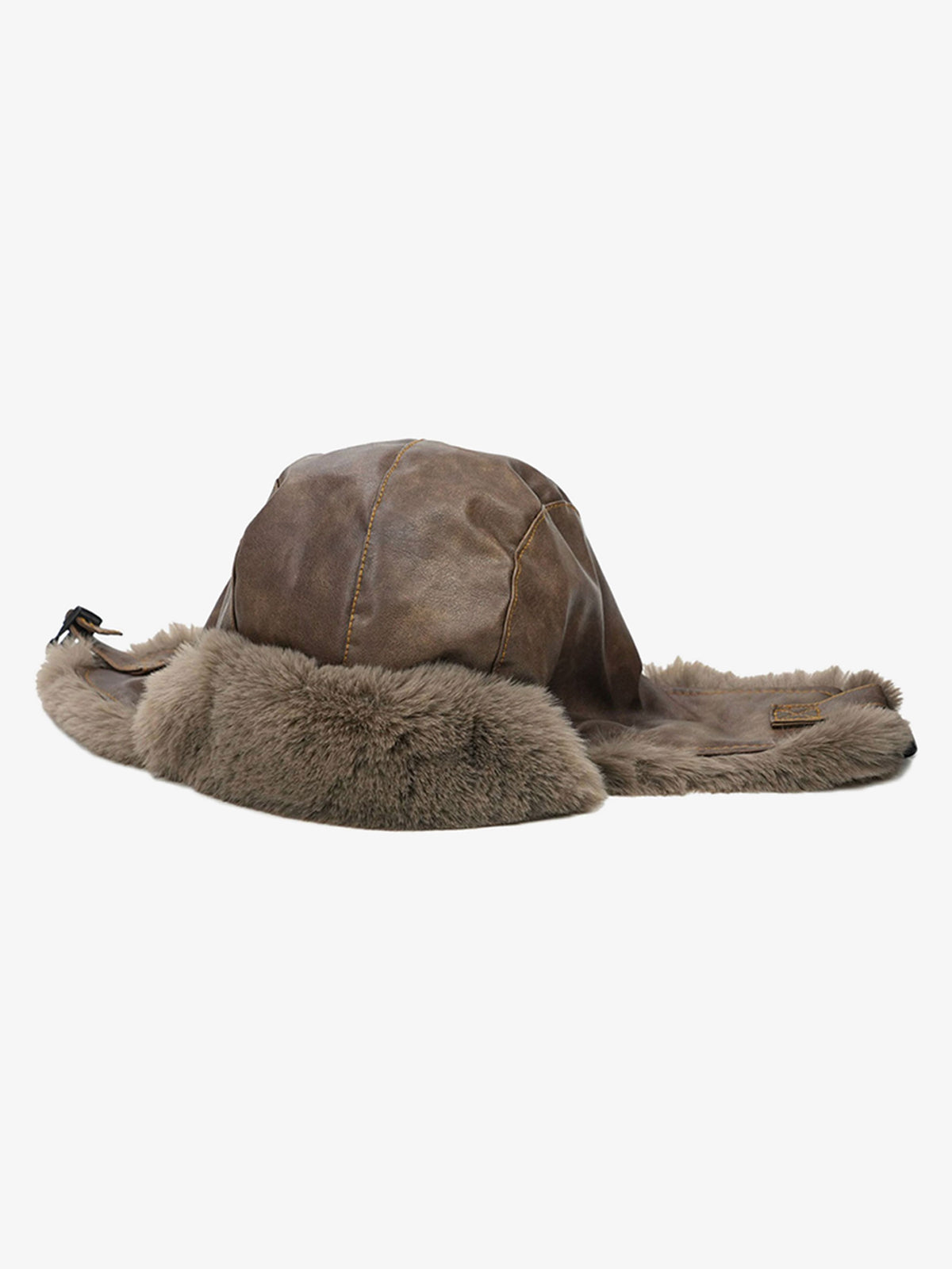 Vintage Distressed Leather Plush Trapper Hat 