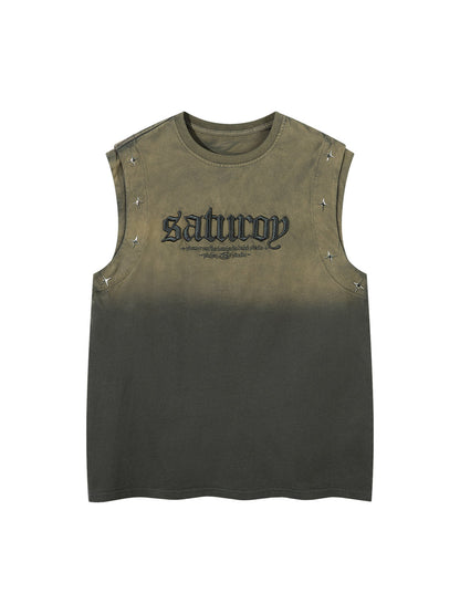Thesupermade Washed Heavy-duty Letter Embroidered Waistcoat 