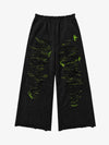 Contrast Stitching Distressed Wide-Leg Sweatpants
