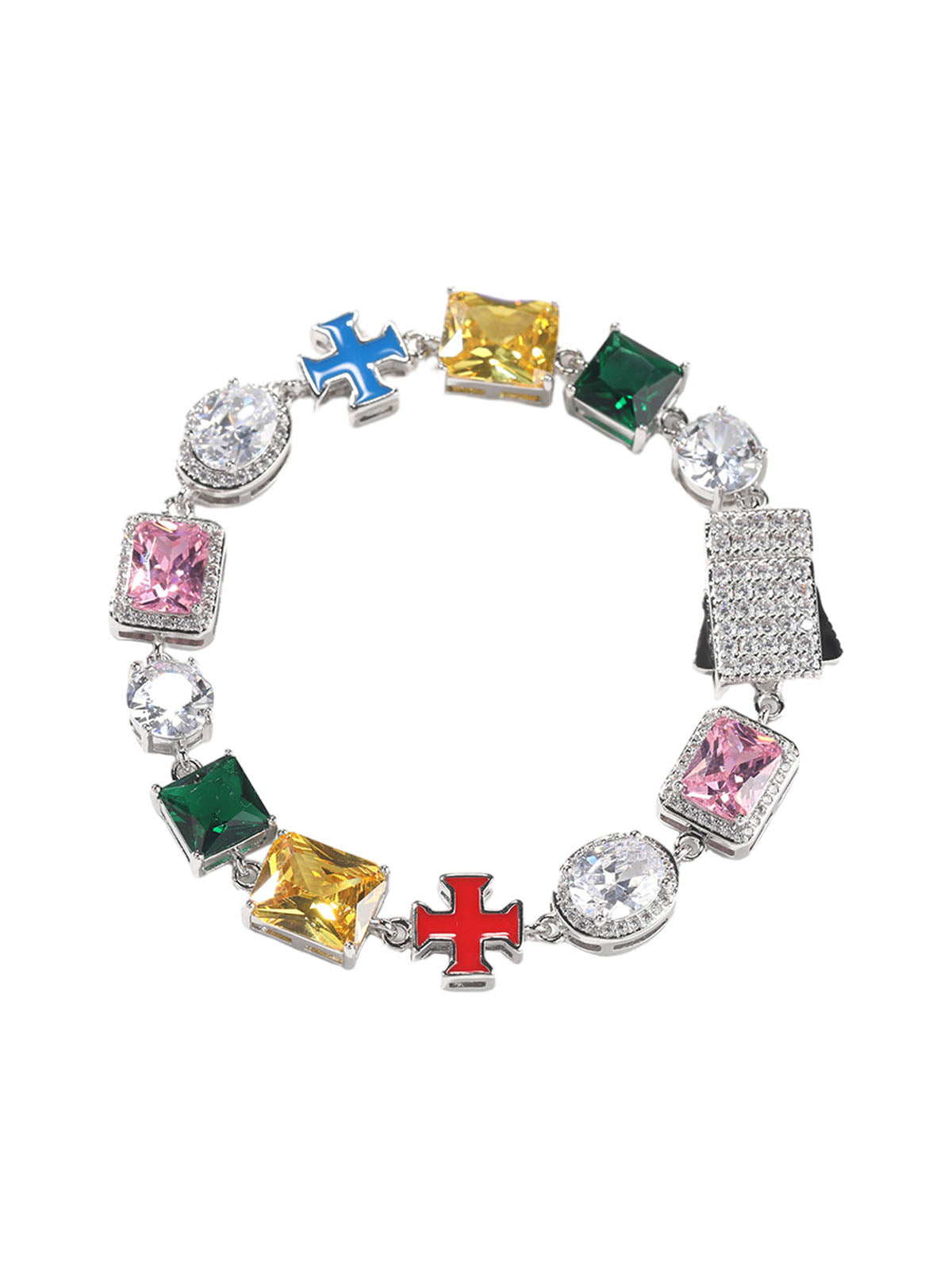 Colorful Zircon Evil Eye Cross Necklace 