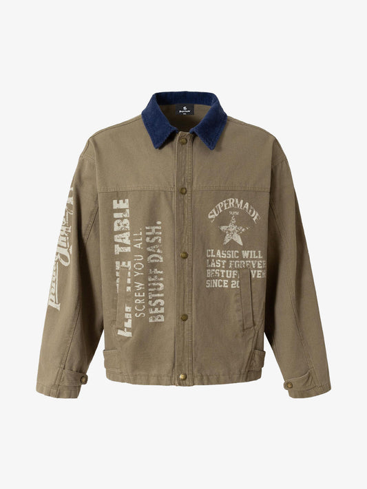 Thesupermade Vintage Patchwork Collar Printed Work Jacket 