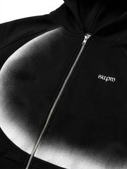 Curved Stripe Zip Hoodie & Wide-Leg Sweatpants Set