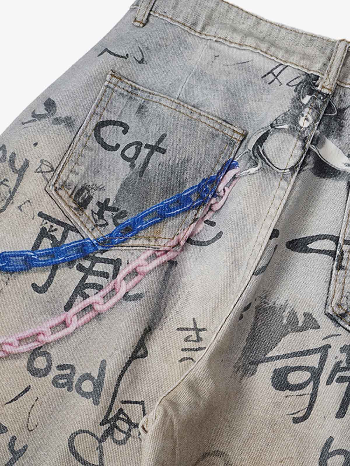 Graffiti Graphic Jeans; Blue / S, Blue / M, Blue / L, Blue / XL