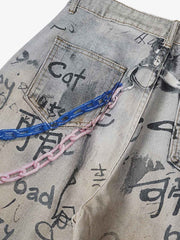 Graffiti Graphic Jeans; Blue / S, Blue / M, Blue / L, Blue / XL