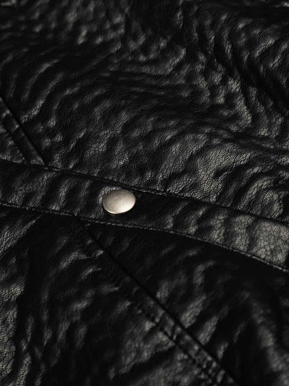 Street Functional PU Leather Panel Workwear Pocket Bomber Jacket 