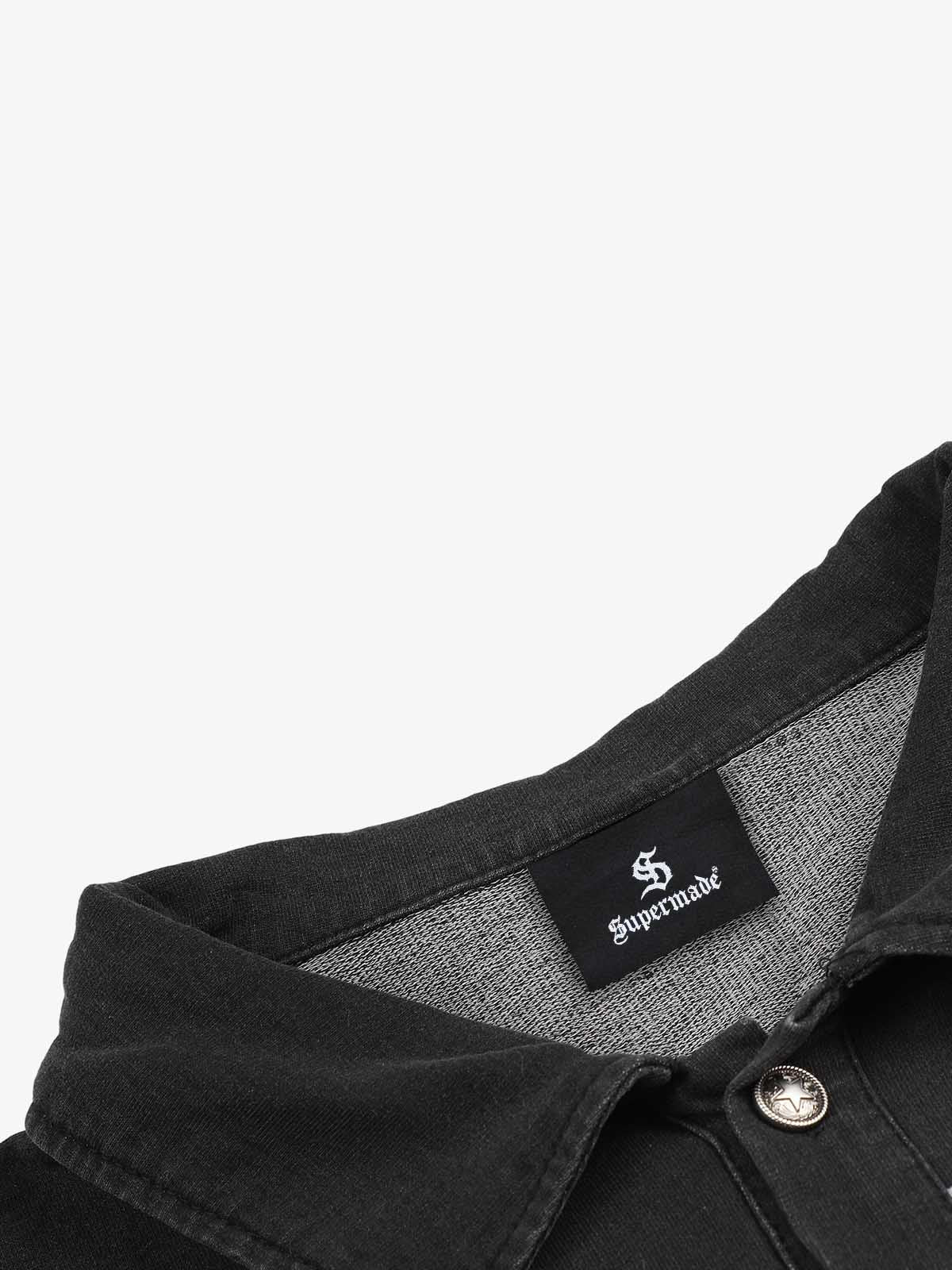 Distressed Graphic Washed Long Sleeve Polo