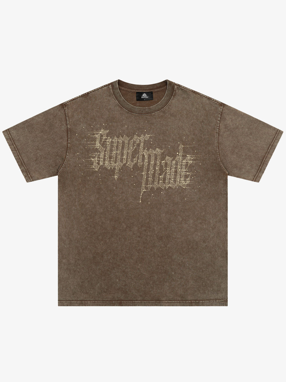 Washed Gothic Letter Imitation Diamond T-Shirt 
