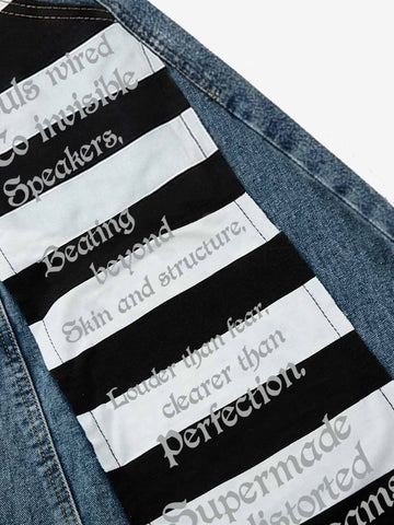 Wide Leg Striped Patchwork Letter Print Pants