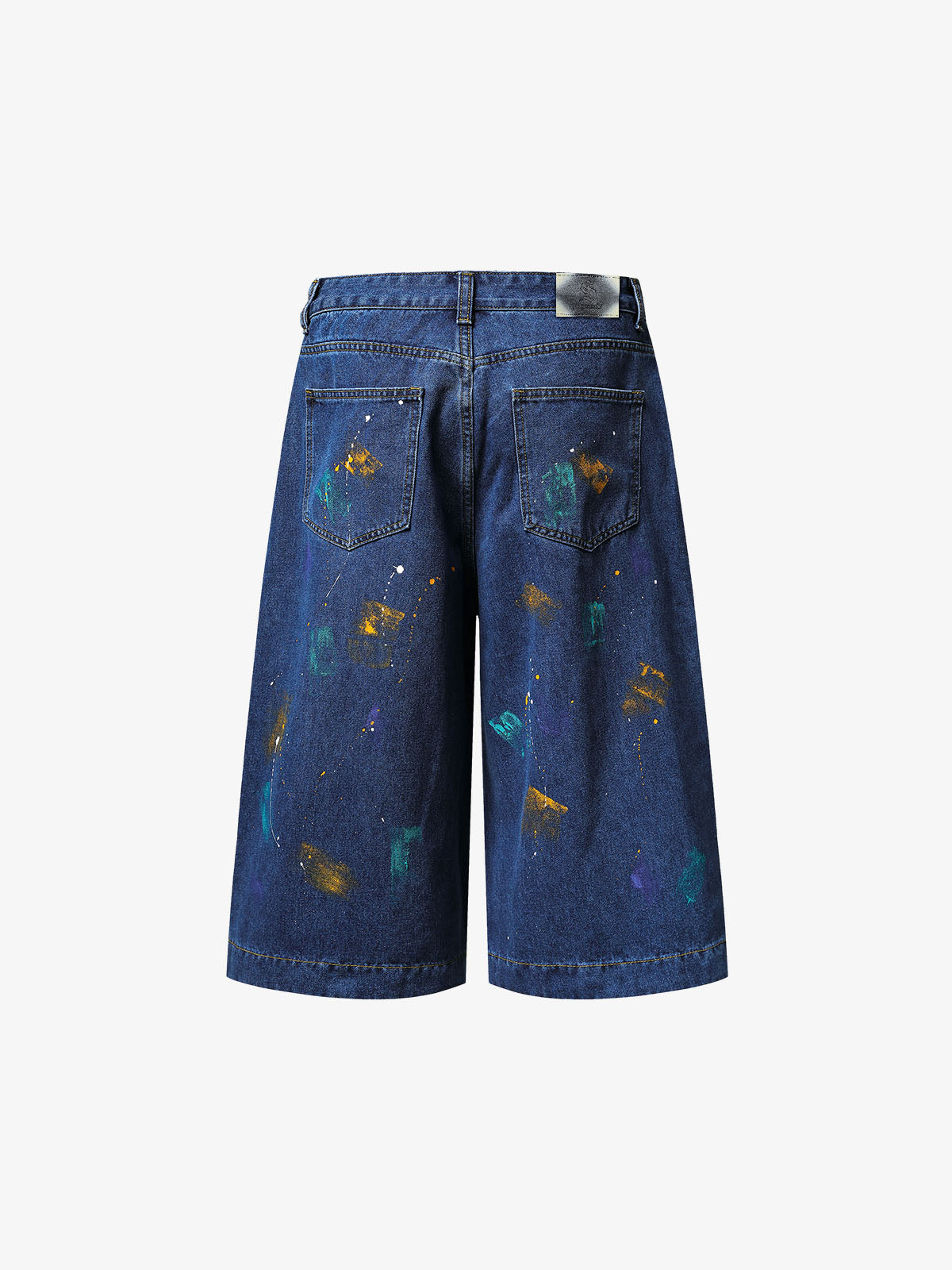 Jeansshorts mit Farbspritzermuster und weitem Bein