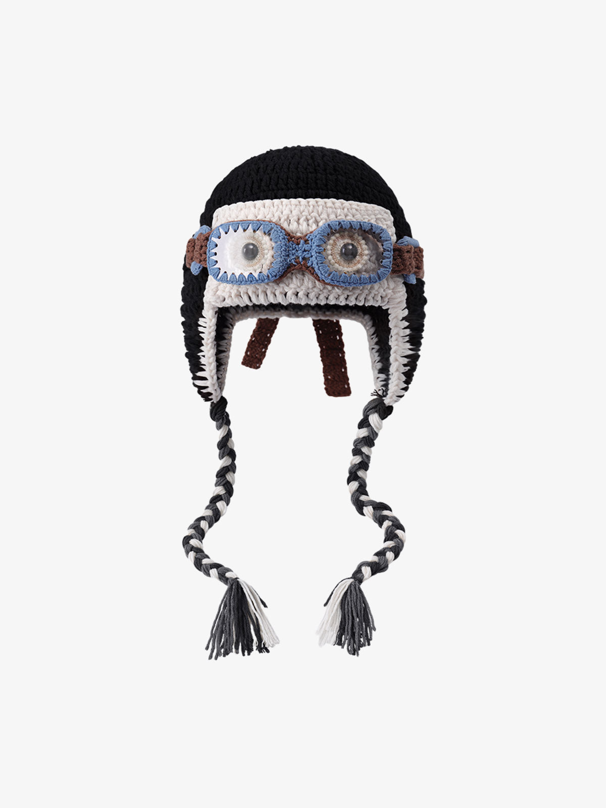 Colorblock Crochet Goggles Trapper Hat