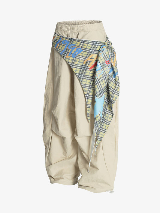 Stylish Wide-Leg Pants with Plaid Overlay for Modern Fashionistas 