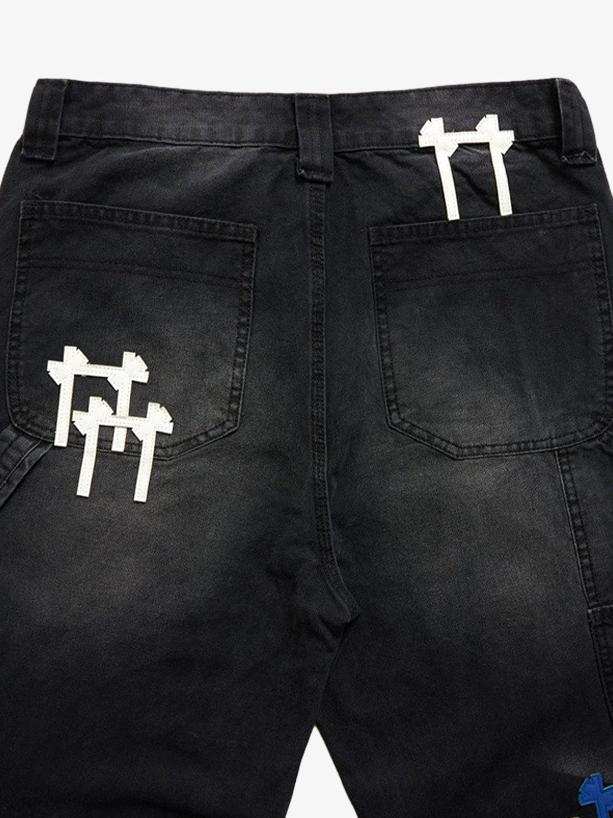 Streetwear Heavy-duty Washed Color-blocked Denim Jeans
