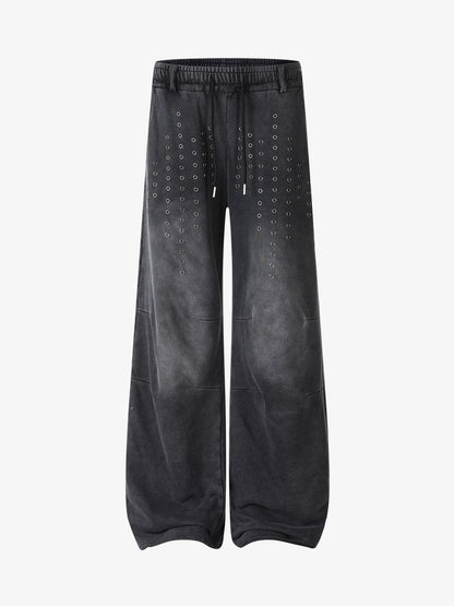 Streetwear Distressed Eyelet Detail Baggy Sweatpants