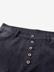 Multi-Button Distressed Print Jorts 