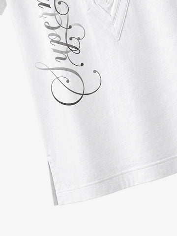 Irregular V-Neck Graphic T-Shirt