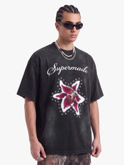 Washed Floral Star Print T-Shirt 