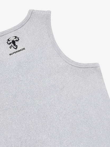 Cotton-blend black, white and gray vest with scorpion embroidered logo and deformed logo print 