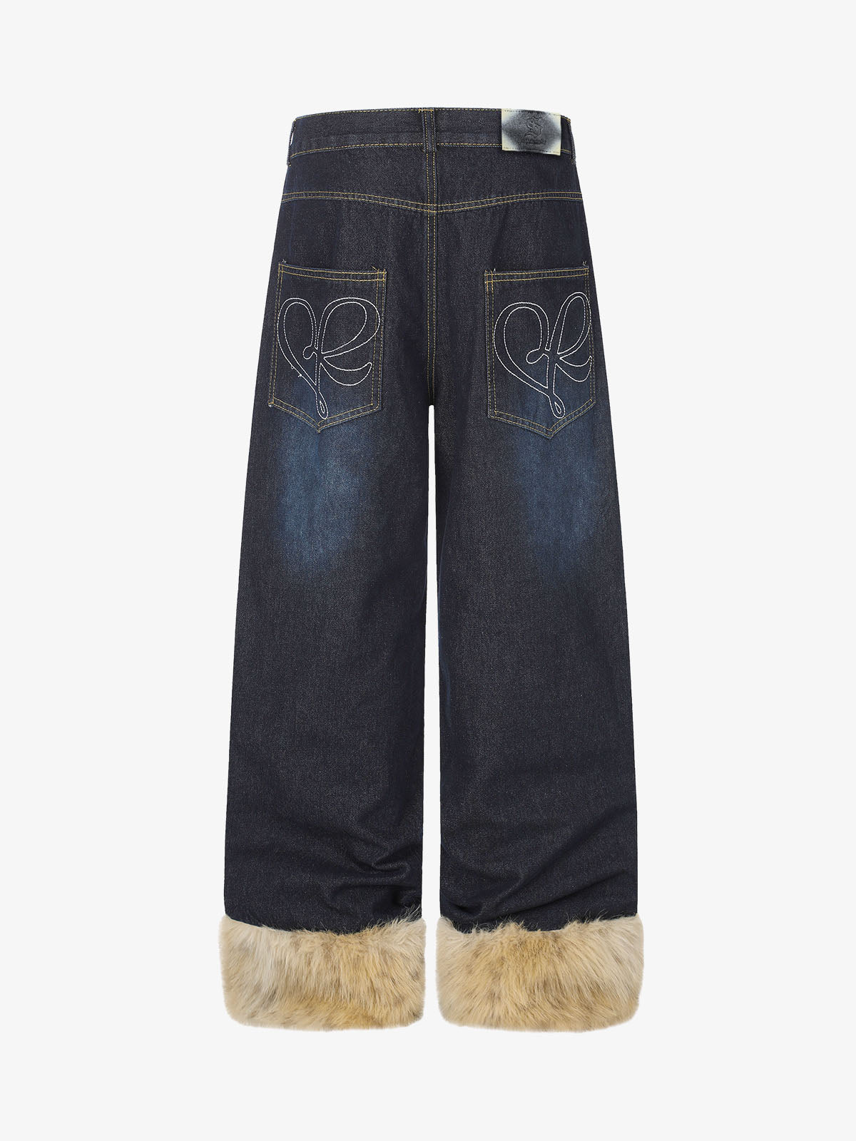 Studded Detail Furry Cuff Jeans
