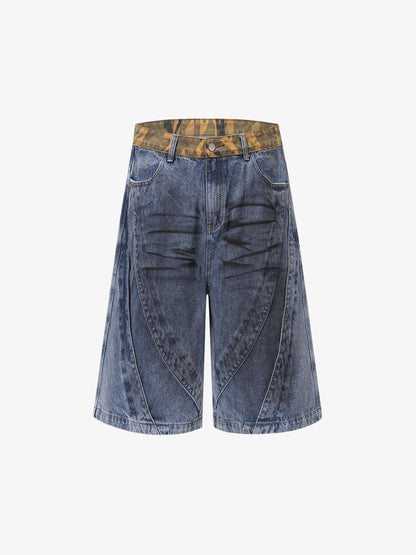 Camo-Trimmed Pleated Denim Utility Set 