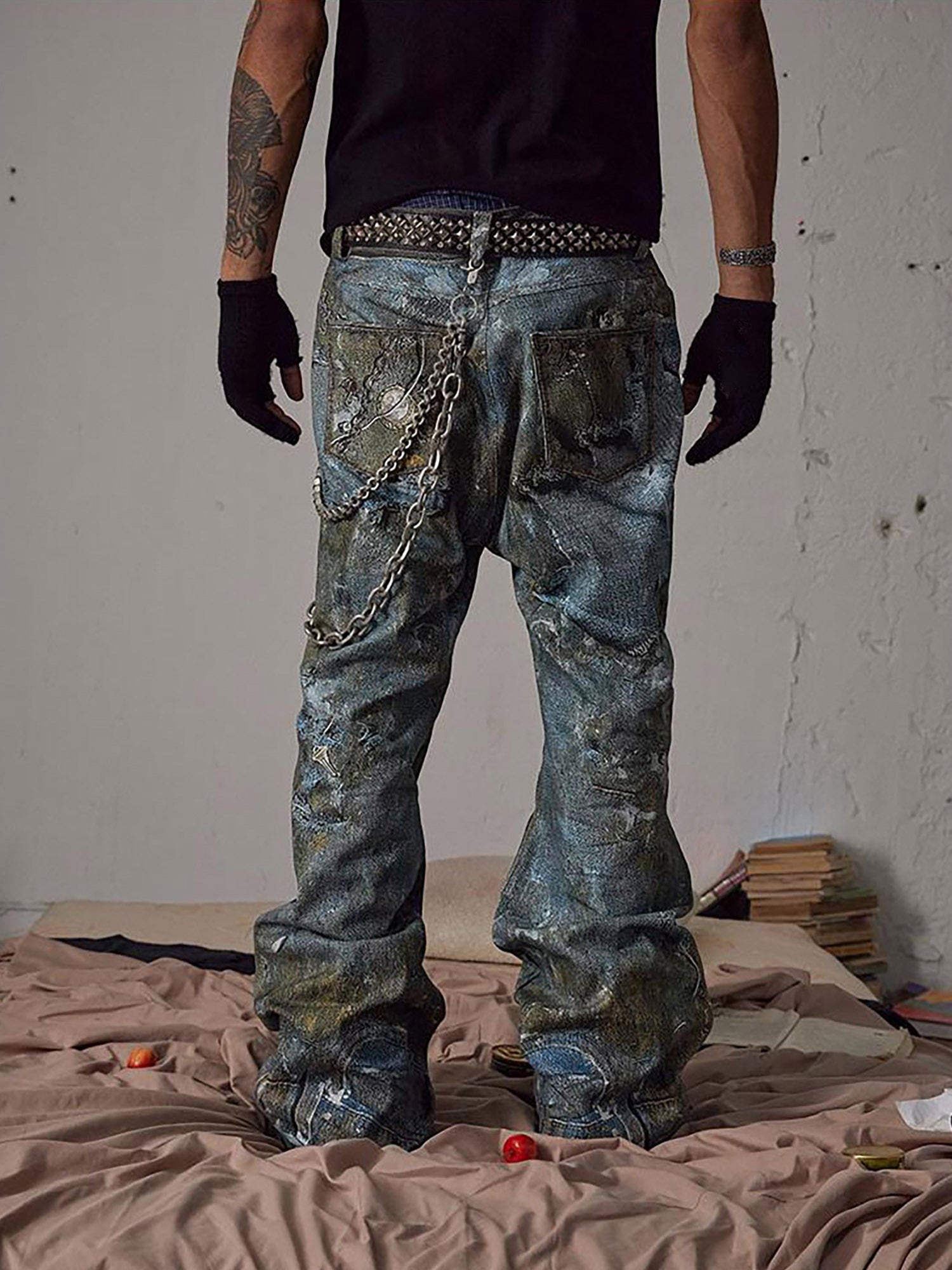 Graffiti BORO Destruction Chain Jeans | Thesupermade® Graffiti BORO Destruction Chain Jeans | Thesupermade®