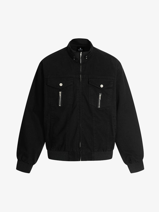 Structured Utility Stand Collar Zip Up Jacket