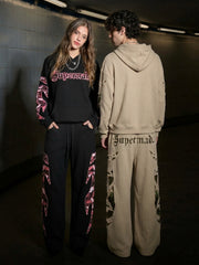 Waffle-Knit Camo Appliqué Embroidered Hoodie & Wide-Leg Sweatpants Set