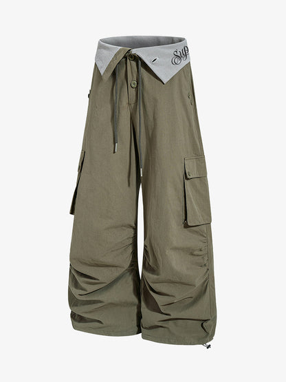 Faux Two-Piece Wide-Leg Paratrooper Pants