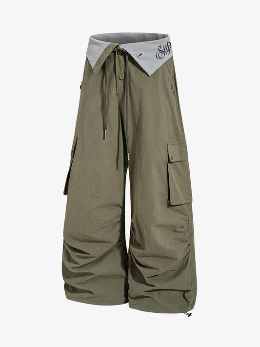 Faux-Zweiteiler-Fallschirmspringerhose mit weitem Bein