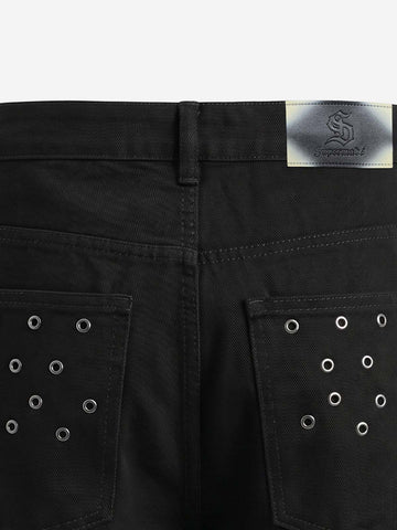 Scorpion Embroidered Anchor-Buckle Denim Shorts