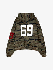 Camouflage Print Boxy Zip-Up Hoodie