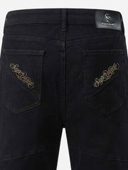 Studded Zip Faux-Fur Patchwork Flared Pants