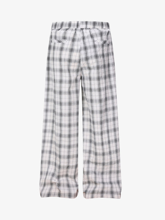 Plaid Wide-Leg Pants with Button-Front Waistband – Cotton Blend Relaxed Fit Casual Trousers