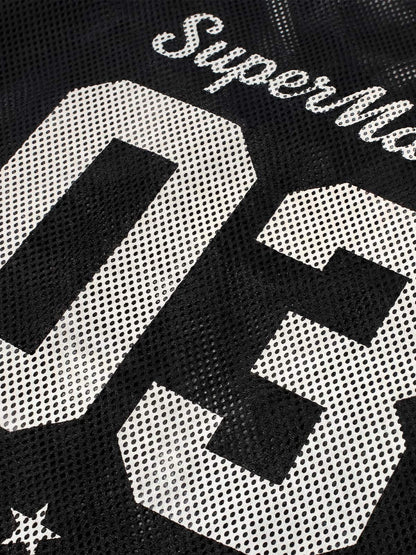 Mesh Jersey T-Shirt with Red Number 03 Print and Stitched Details 