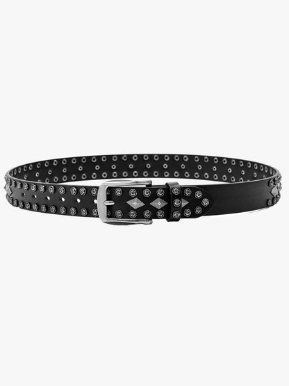Studded Leather Belt with Eyelet Detail - Stylish and Versatile Accessory for Modern Fashion 