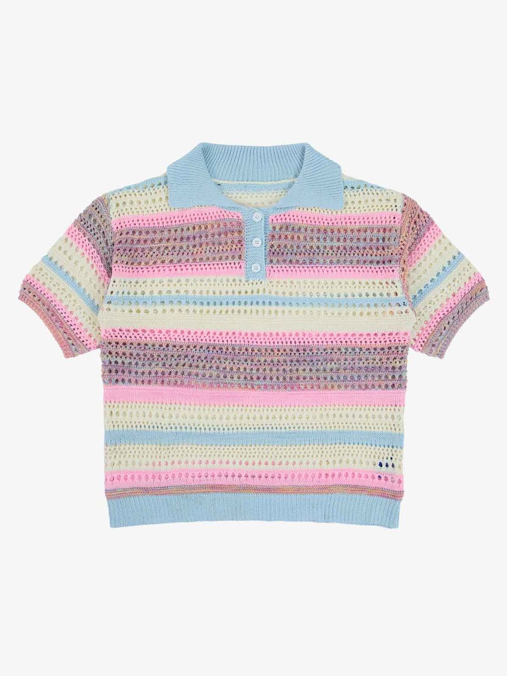 Knitted Striped Polo Shirt for Kids with Colorful Horizontal Patterns and Breathable Design 