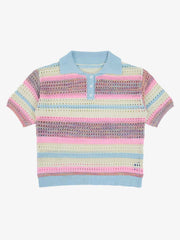 Knitted Striped Polo Shirt for Kids with Colorful Horizontal Patterns and Breathable Design 