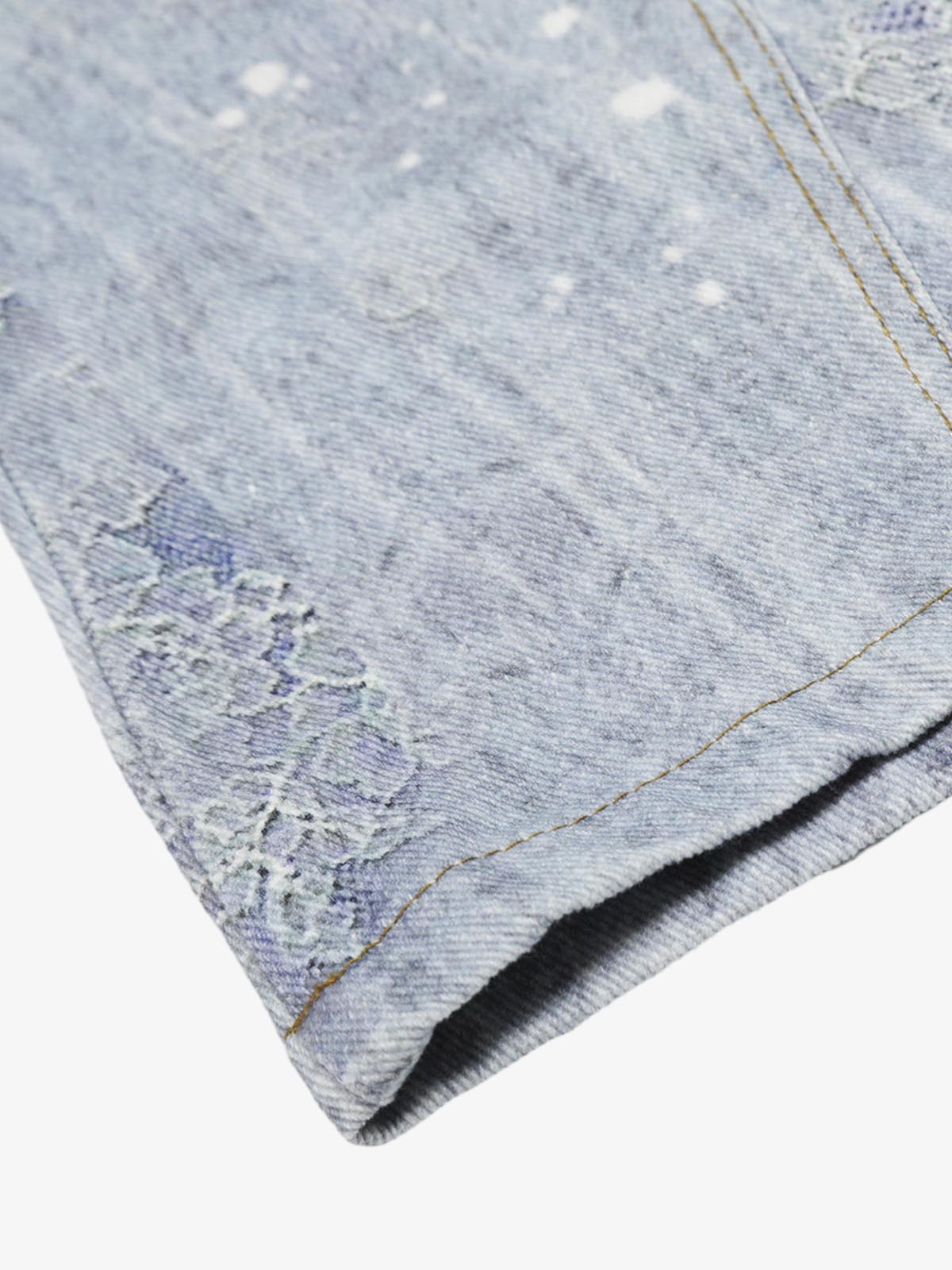 Ribbon Print Scimitar Wide-Leg Jeans 
